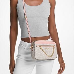 MICHAEL Kors Pink /White 
Jet Set Large Logo Crossbody Bag with chain. N…